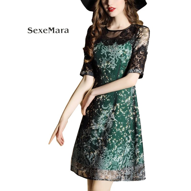 font b 2017 b font summer new European and American women lace stitching printed font