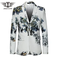 Plyesxale белый блейзер для мужчин Slim Fit цветочный узор пиджак высокого качества повседневный мужской блейзер спортивные пиджаки для выпускного Q404