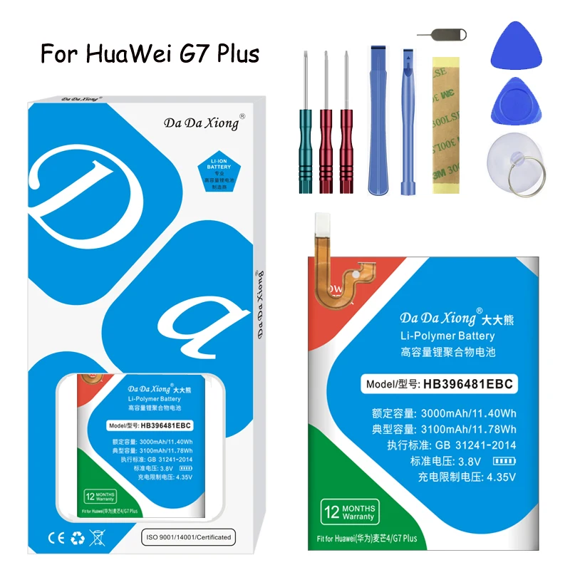 

Original Da Da Xiong Lithium Polymer Battery HB396481EBC For Huawei Maimang 4/G7 Plus 3100mAh Replacement Phone Battery