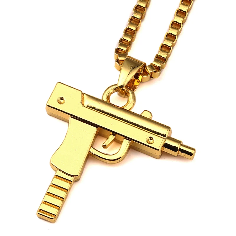 Buy NYUK Gold Chain Pistol Pendant Unisex Submachine