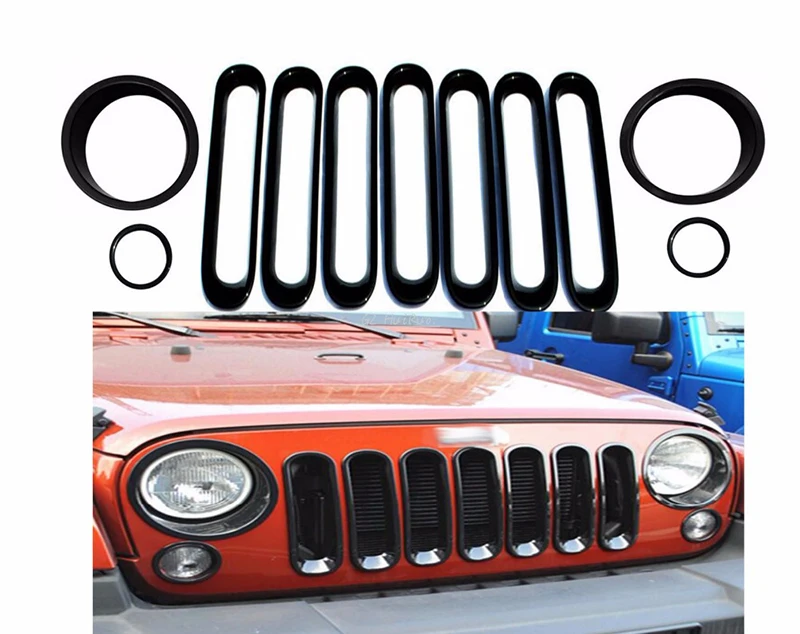 1 Set Black Front Grill Mesh Grille Insert Light Cover Trim For Jeep Wrangler Jk 2007-2015 Car styling 1 Set Black Front Grill Mesh Grille Insert Light Cover Trim For Jeep Wrangler Jk 2007-2015 Car styling