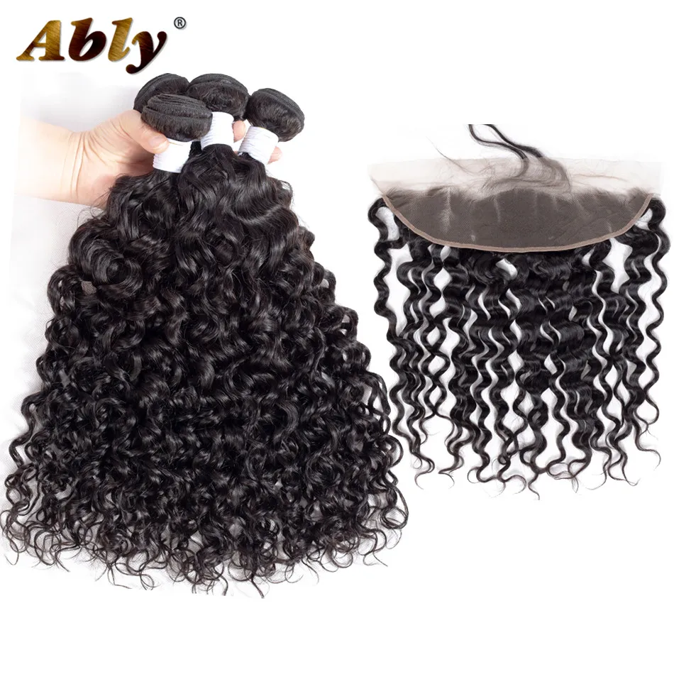 Wate Wave Hair 4 Bundles With Frontal Closure Ably Brazilian Remy Human Ear To Full Lace |