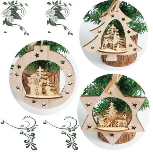 

3D Pendants Hanging Wooden Santa/Reindeer/Snowman Christmas Tree Decoration
