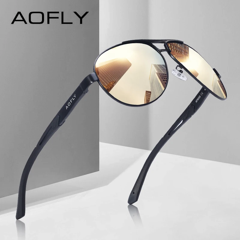

AOFLY BRAND DESIGN Pilot Polarized Sunglasses Men Vintage Oversized Metal Frame Driving Sunglasses Male Goggles AF8050