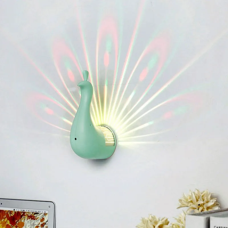 

Colorful Peacock Shape 3D Remote Control Touch Sensor RGB LED Projection Lamp Hallway Home Decor Children Gift USB Night Light