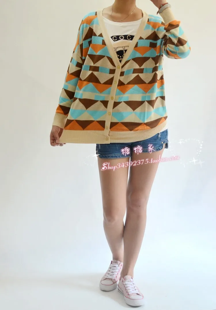 Hot-selling 13 autumn new arrival soft female geometry diagram loose plus size long-sleeve sweater outerwear Hot-selling 13 autumn new arrival soft female geometry diagram loose plus size long-sleeve sweater outerwear