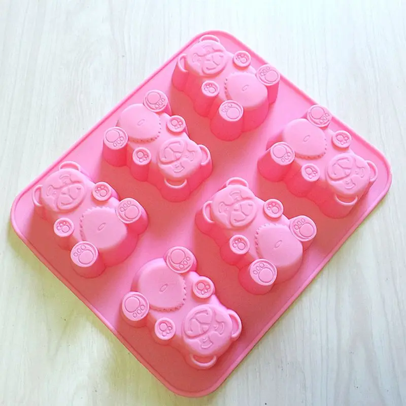 

Hot sale (1pc/lot) Soft Silicone Cake Mold 6 Bear shape Chocolate Mold Ice Cream Mold Handmade Soap Mold Bakeware