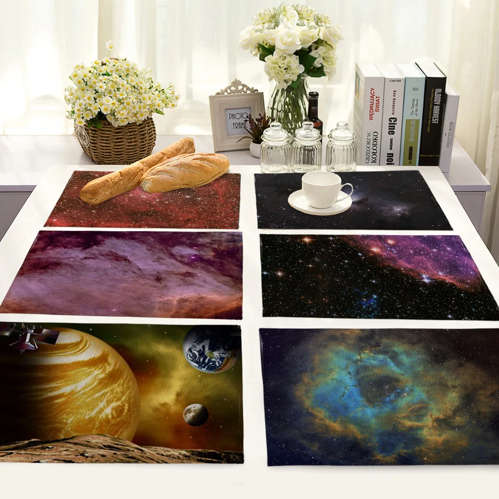 

Starry Sky Pattern Placemat for Dining Table Rectangle Linen Table Mat for Kitchen Accessories Decoration Home Table Coaster