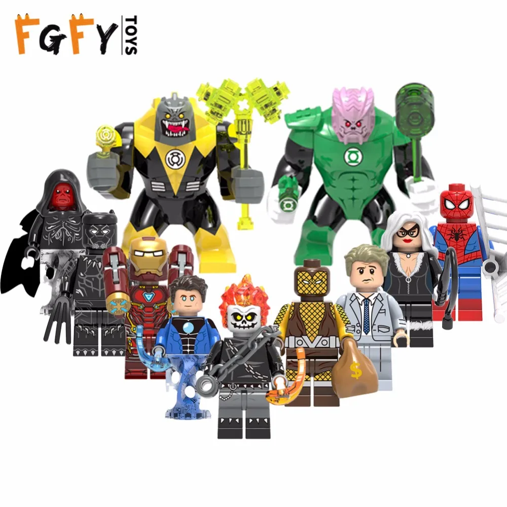 

Hot Figures Green Lantern Kilowog Sinestro Ghost Rider Hydro-Man Building Blocks Compatible Legoingly Marvel Super Heroes toys