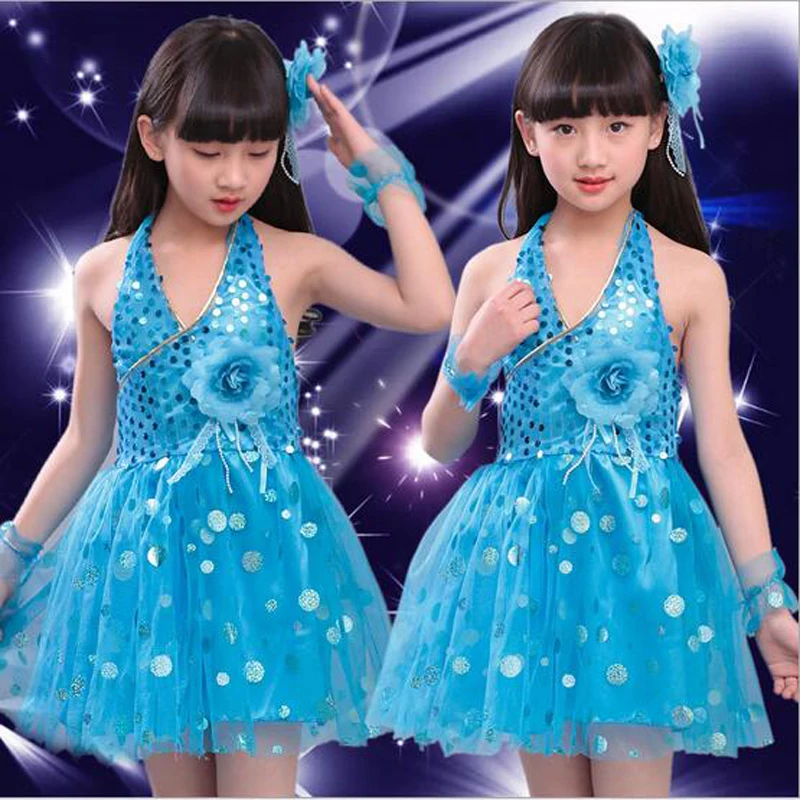 Girls Latin Dance Costumes Children Kids Sequins Fringe Stage Performance Dress Veil Competition Girls Ballroom Dance Costumes