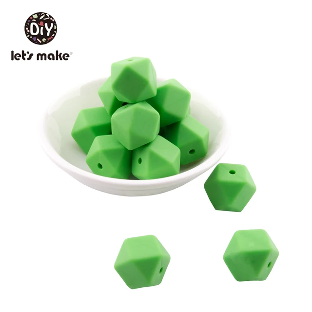 Let's Make Silicone Beads Hexagon Beads 14mm 10pc Food Grade Silicone Teether DIY Pacifier Clips Beads Necklace Baby Teether Summer Green