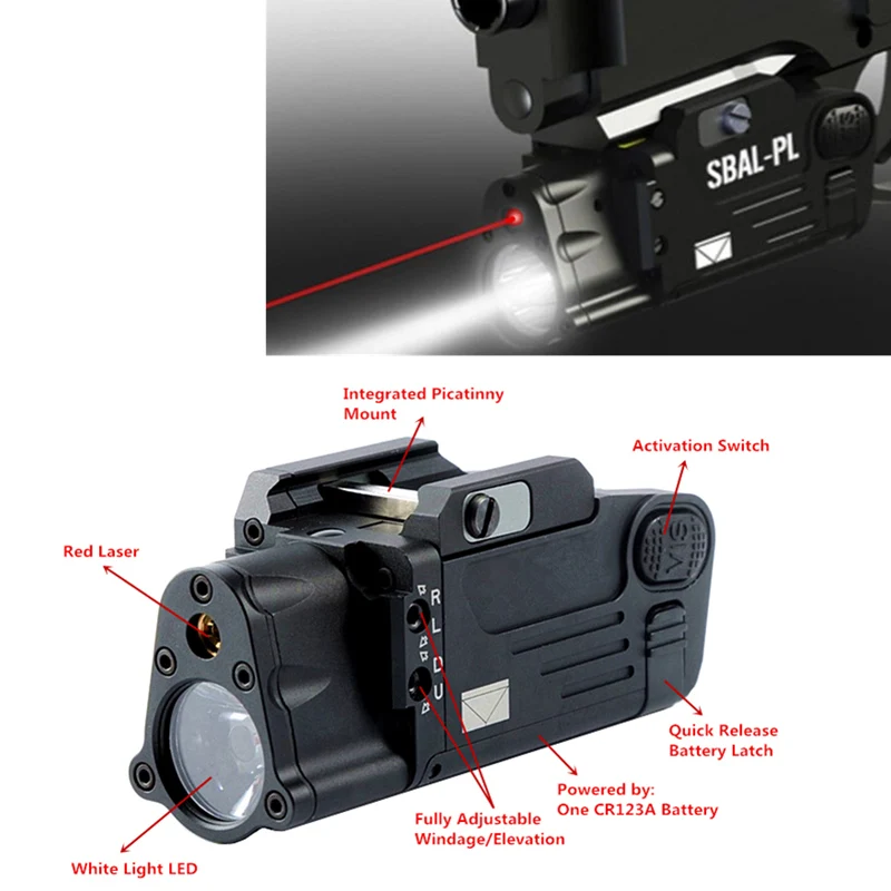 

Tactical Laser Flashlight SBAL-PL Hunting Weapon Light Combo Red Laser Pistol Constant & Strobe Gun Light Picatinny Rail