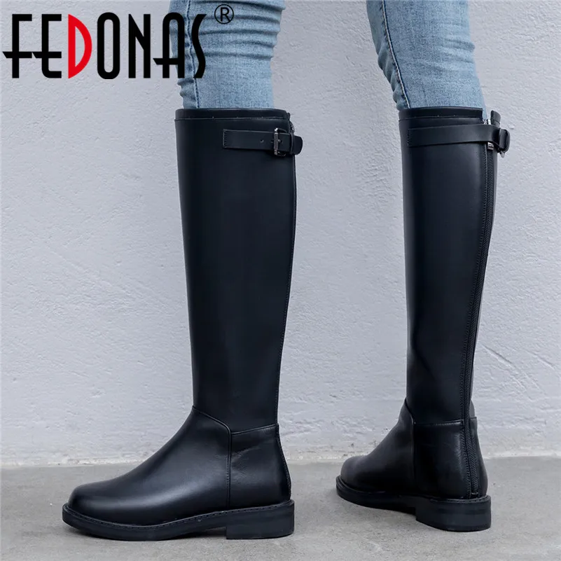 

FEDONAS Autumn Winter Warm Back Zipper Long Boots Quality Genuine Leather Women Knee High Boots Basic Shoes Woman Riding Boots