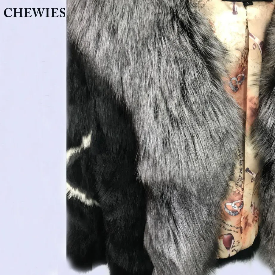 CHEWIES/зимняя натуральная Шуба из натурального кроличьего меха с мехом лисы v