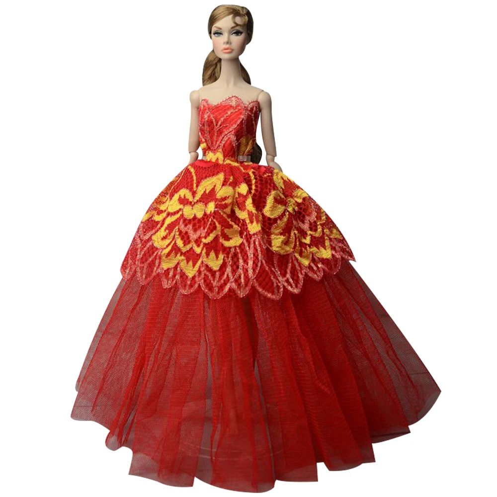 NK NEWS Doll Red Dress Quality Handmade Evening Gown Clothes Lace Wedding For Barbie Accessories 048A | Игрушки и хобби