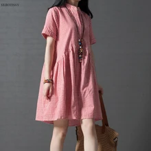 Venda quente Vestidos de verão 2018 vestido de algodão e linho mulheres vestidos Moda feminina Vestidos de Manga Curta Casual Solto Big Size 4xl