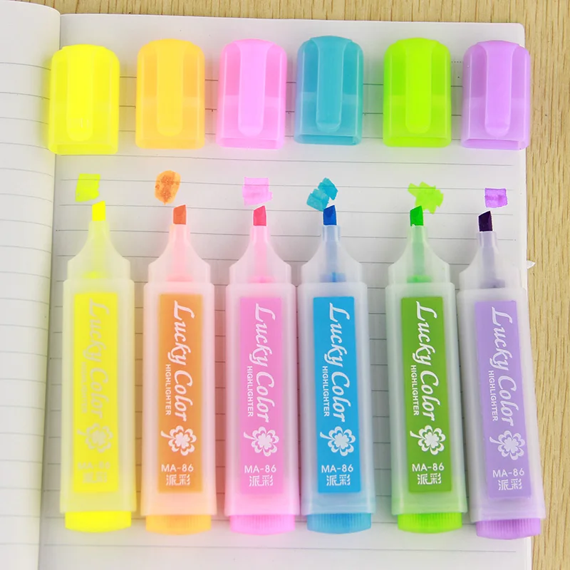 6PCS Cute Candy Colors Highlighter Pen Marker Pens Kawaii Stationery ...