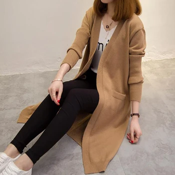 

Winter Long Cardigan Women Sweater Sexy Oversize Coat Knitting Pocket Autumn Top Warm Basic Outwear LM019