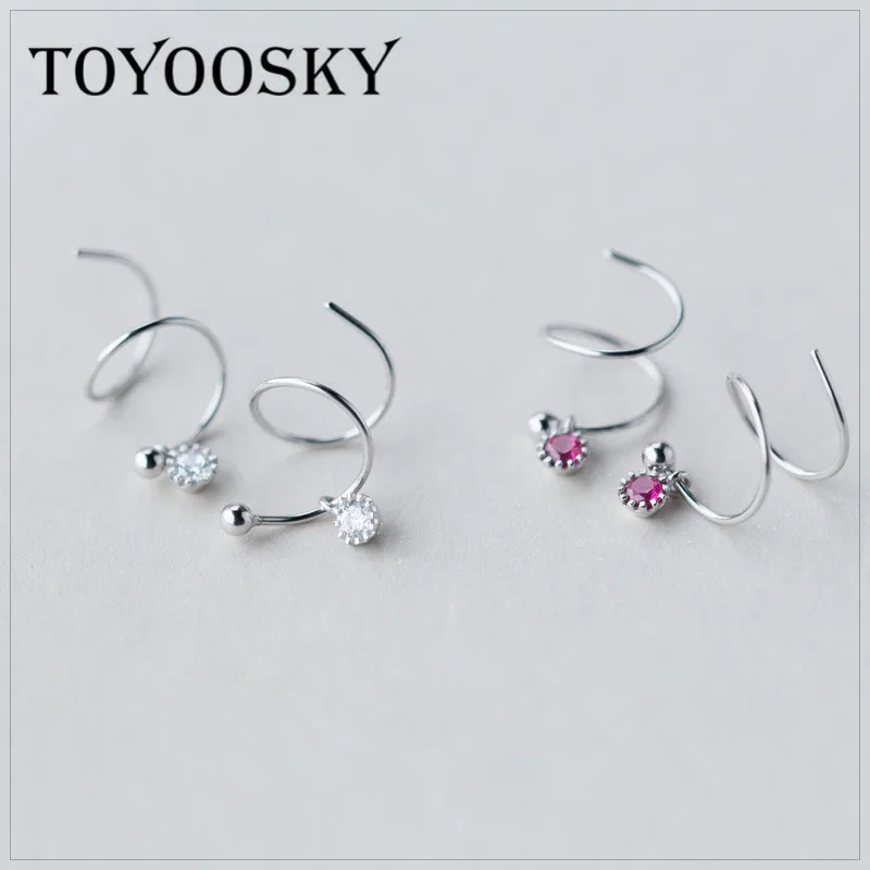 

TOYOOSKY Geometric White Pink Color Wave Shape Stud Earrings With Cubic Zirconia 925 Silve Gift Women Wedding Jewelry Brincos