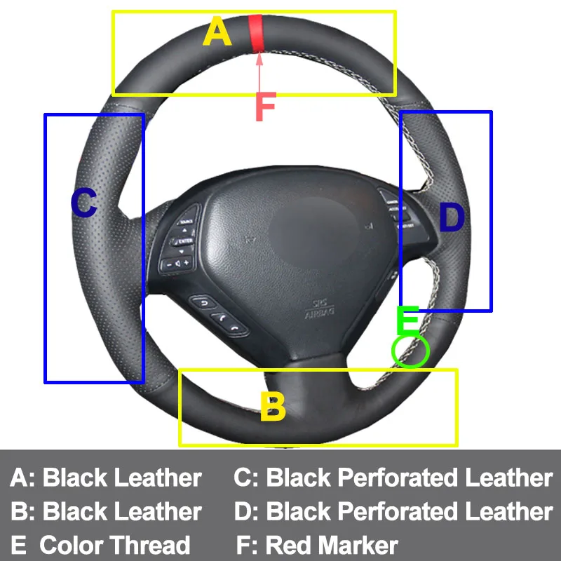 HuiER рука шить чехол рулевого колеса автомобиля красный маркер для Infiniti G25 G35 G37 QX50 EX25 EX35 EX37 2008-2013 автомобильные аксессуары