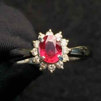 

Fine Jewelry 18K White Gold Real Natural 0.8ct Pigeon Blood Red Ruby Diamond Wedding Engagement Female Rings for Women Fine Ring