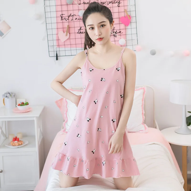 cotton nightgown Летнее Ночное платье, женская хлопковая Ночная рубашка на бретельках, сексуальная одежда для сна, женское платье для сна, домашняя одежда, ночная рубашка - Цвет: cotton nightgown