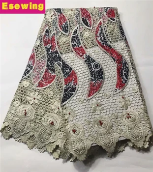 

African Cotton Cord Lace Guipure Water Soluble Lace For Party Dress,High Quality Red White Color African Beads Cord lace Fabric