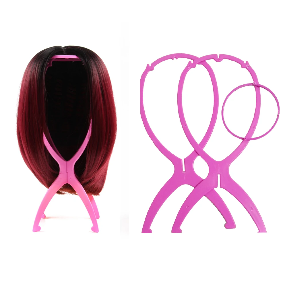 Pink Plastic Adjustable Wig Holding Standing Folding Practice Portable