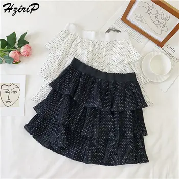 

Hzirip Vintage Sweet Elastic Hot Polka Dots Pleated Loose High Waist All-Match Elegant Mini Cake Skirts Summer Women 2 Colors