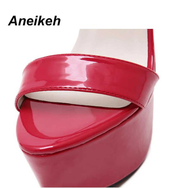 Aneikeh New Summer Fashion Sandals Sexy Open Toe 16CM High Heels Party Dress Wedding Nightclub Women Shoes Black Red 45 46