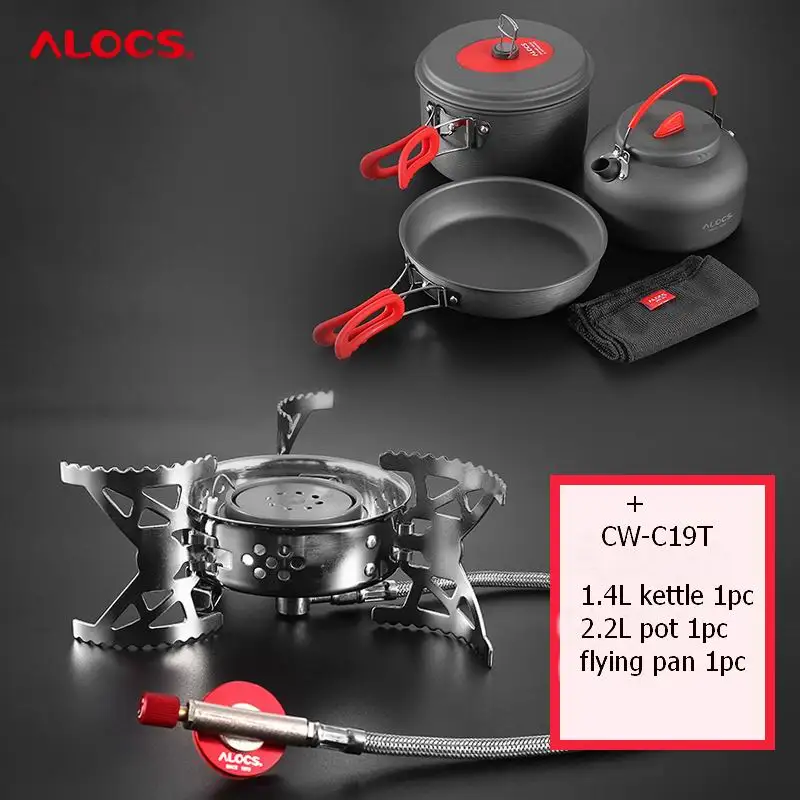 Alocs наружная Сверхлегкая Складная плита мощностью 3200 Вт, печь для приготовления пищи, портативная газовая печь, походные горелки - Цвет: I sliver CW-19T SET