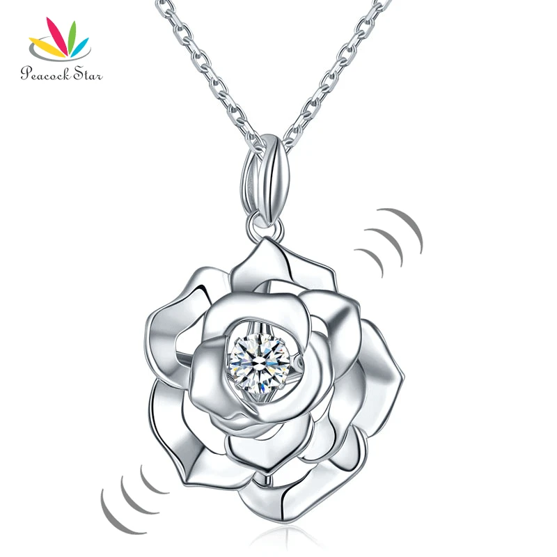 

Peacock Star Rose Dancing Stone Pendant Necklace Solid 925 Sterling Silver Good for Wedding Bridesmaid Gift CFN8087