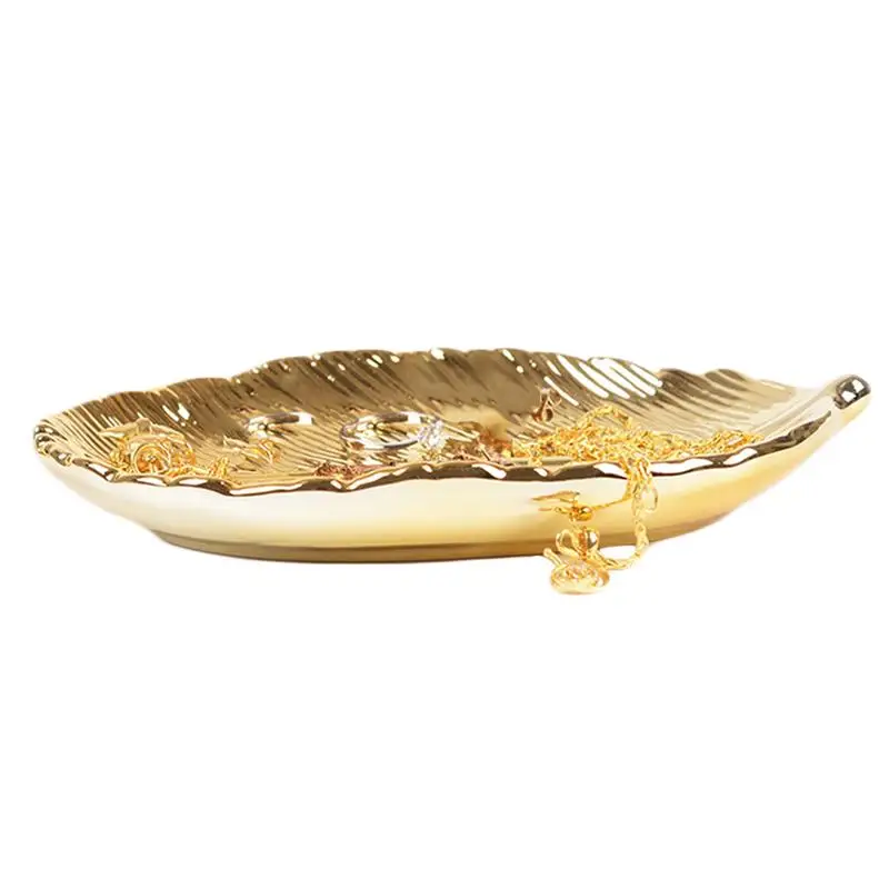 2 Pcs Jewelry Tray Golden Leaf Ceramic Handmade Home Decoration Necklace Organizer Plate for Dressing Table Desktop | Дом и сад