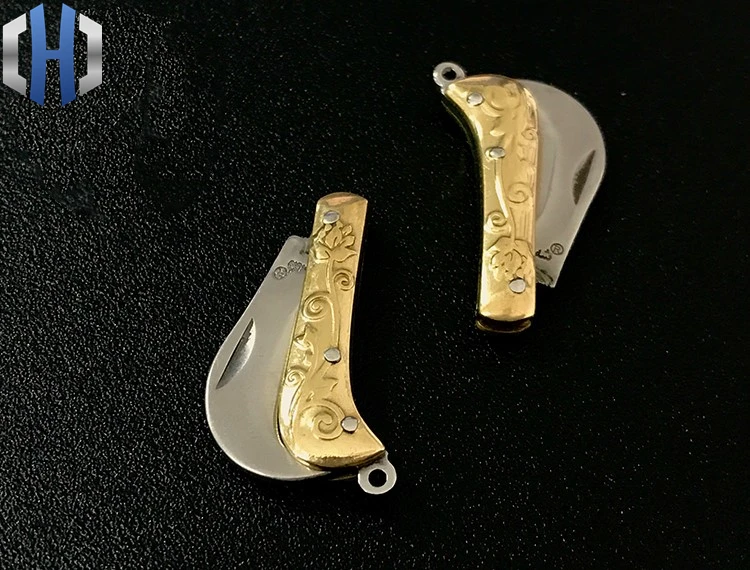EDC Super Mini Brass Scimitar Keychain Pocket Knife