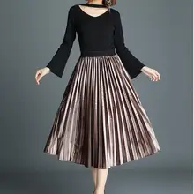 Версия новой осенне-зимней бархатной юбки Женская длинная юбка с толстой плиссированной талией