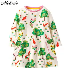 Melario платья для девочек 2017 Модное детское платье для девочек с длинными рукавами платье принцессы дерево печати Детские платья Одежда для