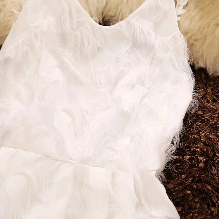 Новинка лета, женское шифоновое бальное платье с v-образным вырезом и перьями, Пышное Платье на тонких бретелях - Цвет: Белый