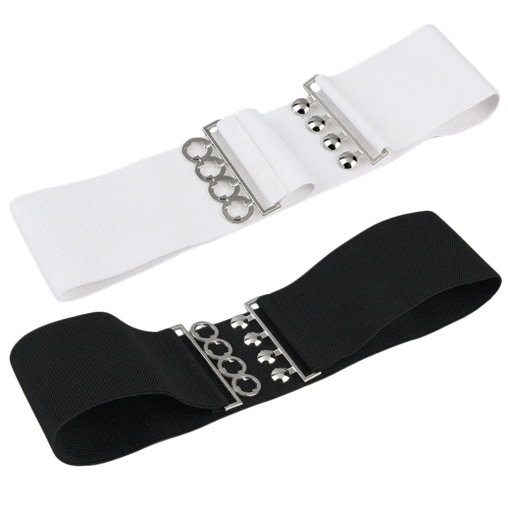 Women's Vintage Metal Elastic Stretch Buckle Wide Waist Belt Waistband