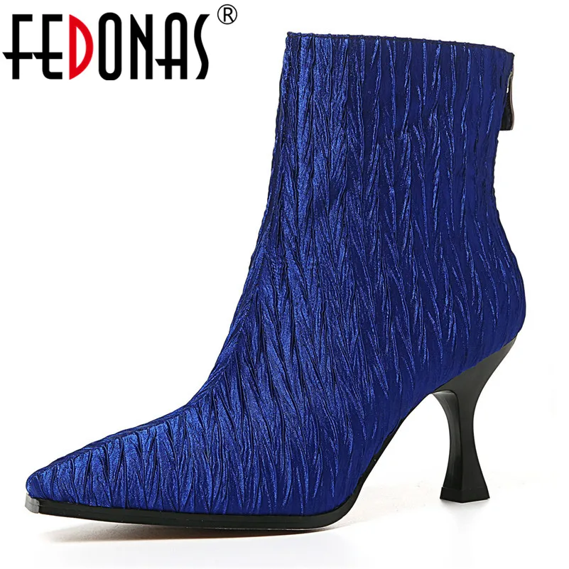 

FEDONAS Retro Women Velvet Ankle Boots Brand Autumn Winter Wedding Party Shoes Woman High Heels Prom Pumps Ladies Basic Boots