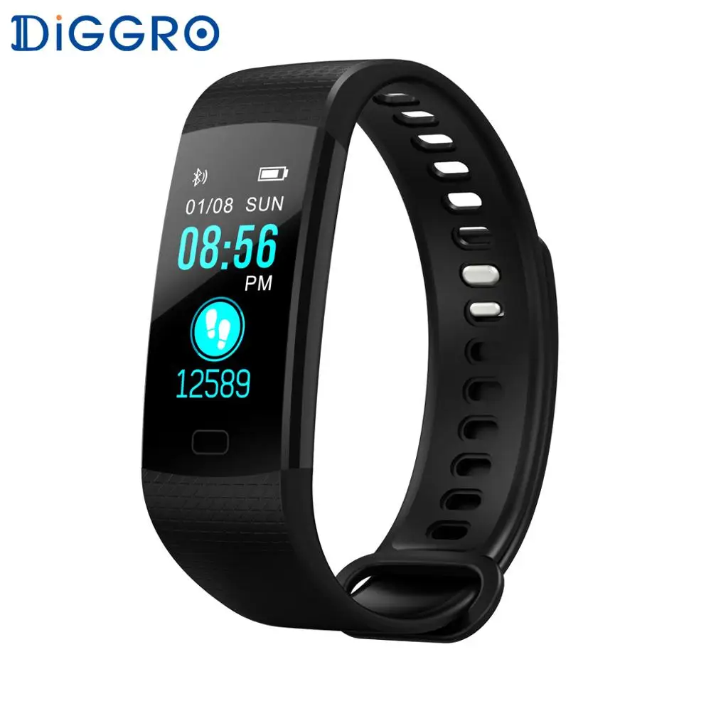 Diggro DB07 смартбраслет фитнес-трекер мониторинг сердечного ритма Bluetooth соединение IP67 для iOS и Android - Цвет: Black