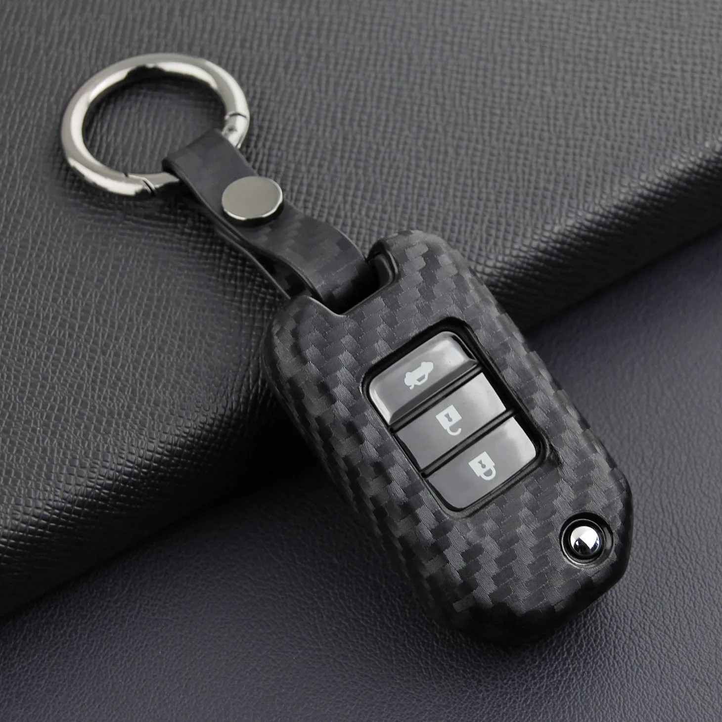 Carbon Fiber Flip Car Key Holder TPU Overlay Accessories For Honda