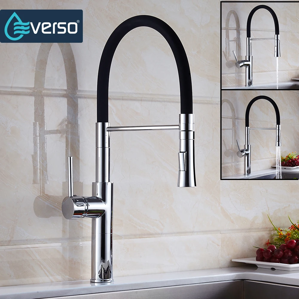 EVERSO New Black Kitchen Water Tap Pull Down Kitchen Mixer Sink Faucet