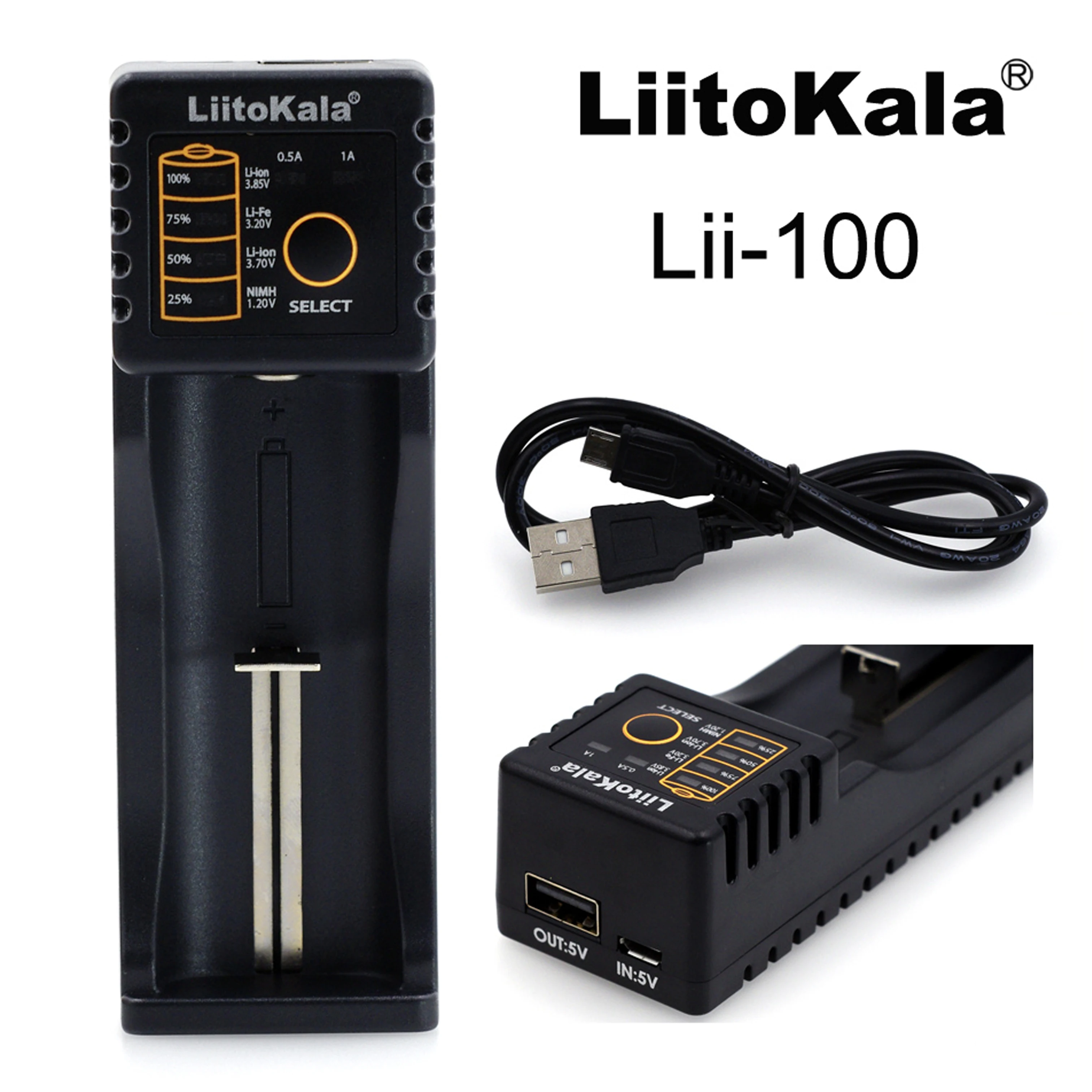 

LiitoKala Lii-100 18650 Battery Charger For 26650 16340 RCR123 14500 LiFePO4 1.2V Ni-MH Ni-Cd Rechareable Battery
