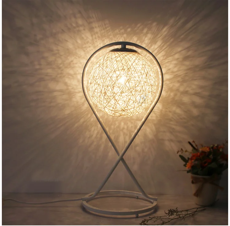 

Simple hemp ball Nightlight E27 bedroom bedside lamp with adjustable birthday gift lamp Desk light lamp