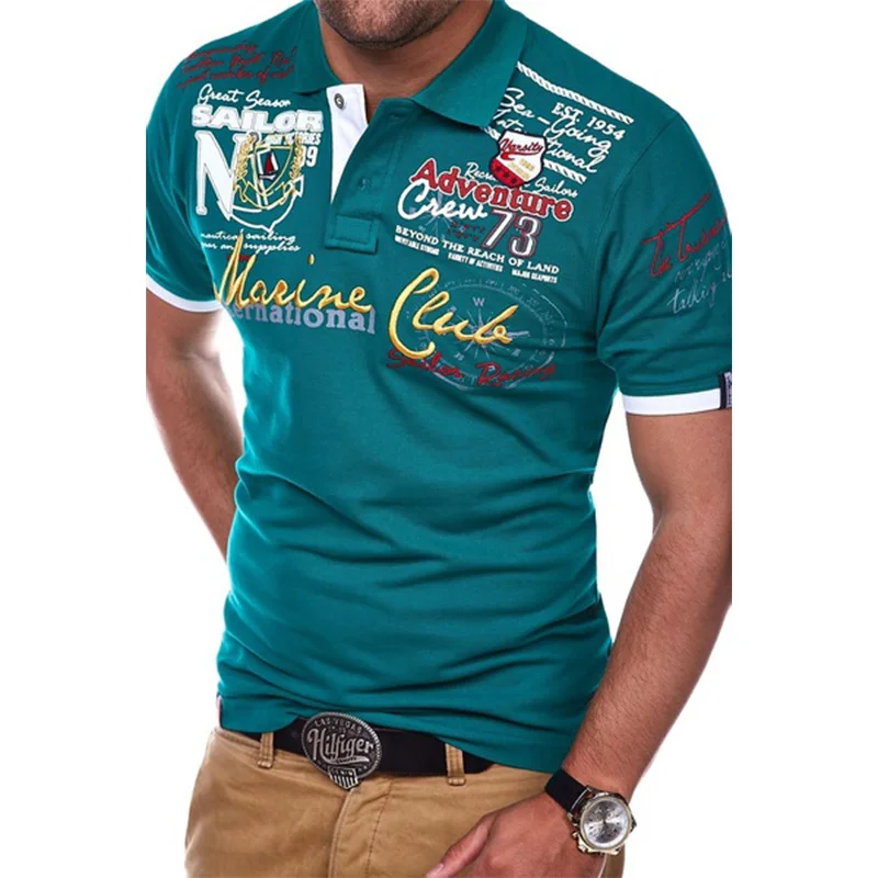 

Zogaa Men Casual Short Sleeve T shirts Turn-down Collar Letter Polyester T Shirt Men Fashion Personality Cultivating Male Tops