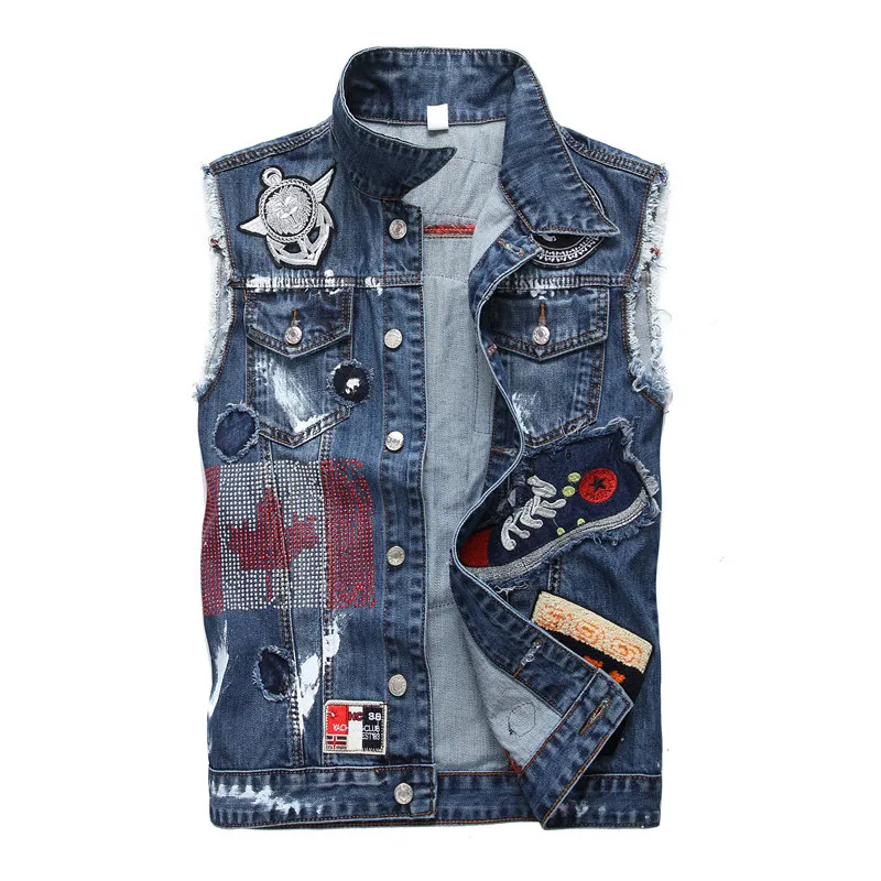 Trendy high quality jean vest jacket mens slim fit rock