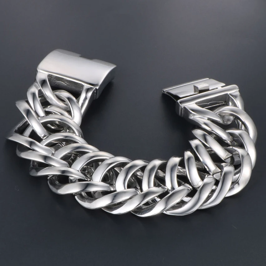 Bracelet grande gourmette homme en acier inoxydable et plaqué or bijou 5227