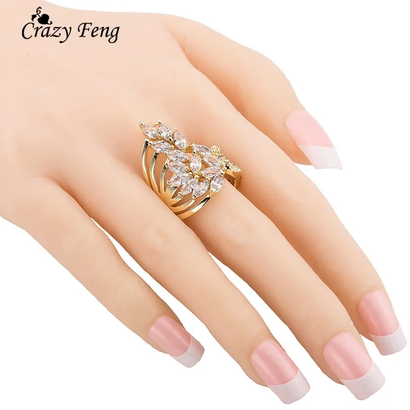 

Crazy Feng Fashion Jewelry Ring Gold-color Luxury AAA Cubic Zircon Finger Ring for Women Wedding Engagement Jewelry Accessories