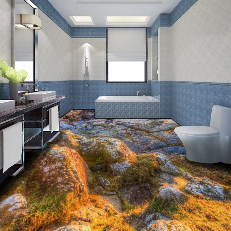 

Free Shipping custom HD stone 3D atereo living room bathroom square bar floor self-adhesive wallpaper mural