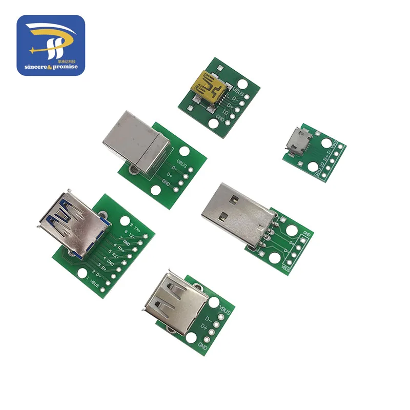 6 шт. USB Мужской разъем/Мини MICRO USB для DIP адаптер 2,54 мм 5pin Женский Разъем b Тип USB2.0 Женский PCB конвертер USB3.0